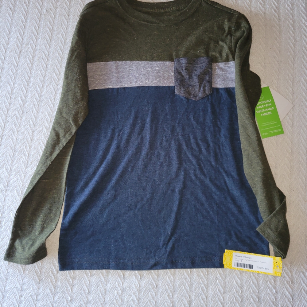 Threads 4 Thought Olive and Navy Colorblock Tee
